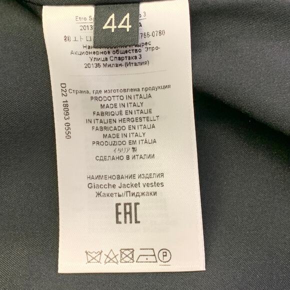 ETRO Size 8 Black Blue Metallic Geometric Peak Lapel Jacket Blazer - Picture 9 of 10